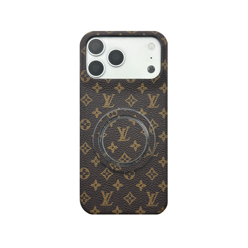 Classic Leather Monogram iPhone Case With Magnetic Stand Big Printing For iPhone 17 Series-CYLV062