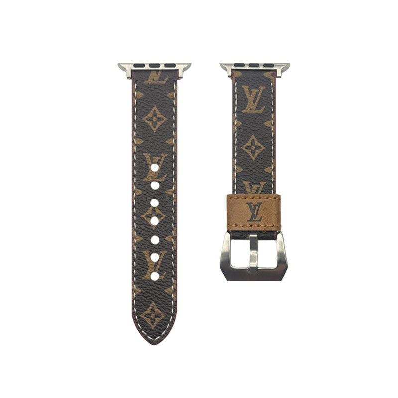 Stylish Leather Monogram Apple Watch Band Yellow Printing-CYLV017