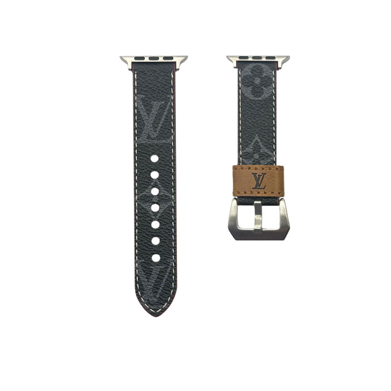 Stylish Leather Monogram Apple Watch Band Yellow Printing-CYLV017