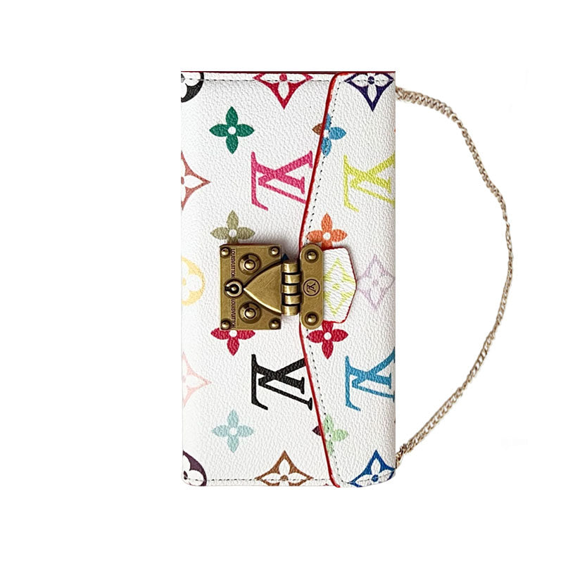 Premium Leather Folio Monogram iPhone Case With Wallet And Strap-CFMTY11