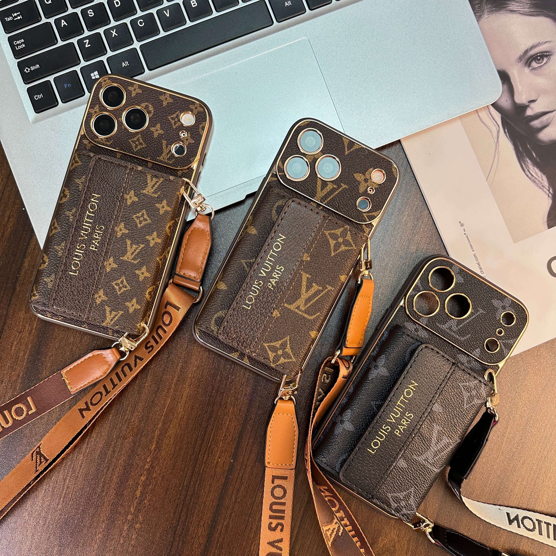 Refined Leather Monogram iPhone Case With Wallet And Crossbody Strap For iPhone 17 Series-CYLV128