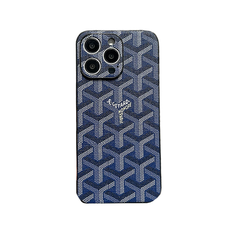 Leather GD iPhone Case With Lens Protection Blue-SJK240807