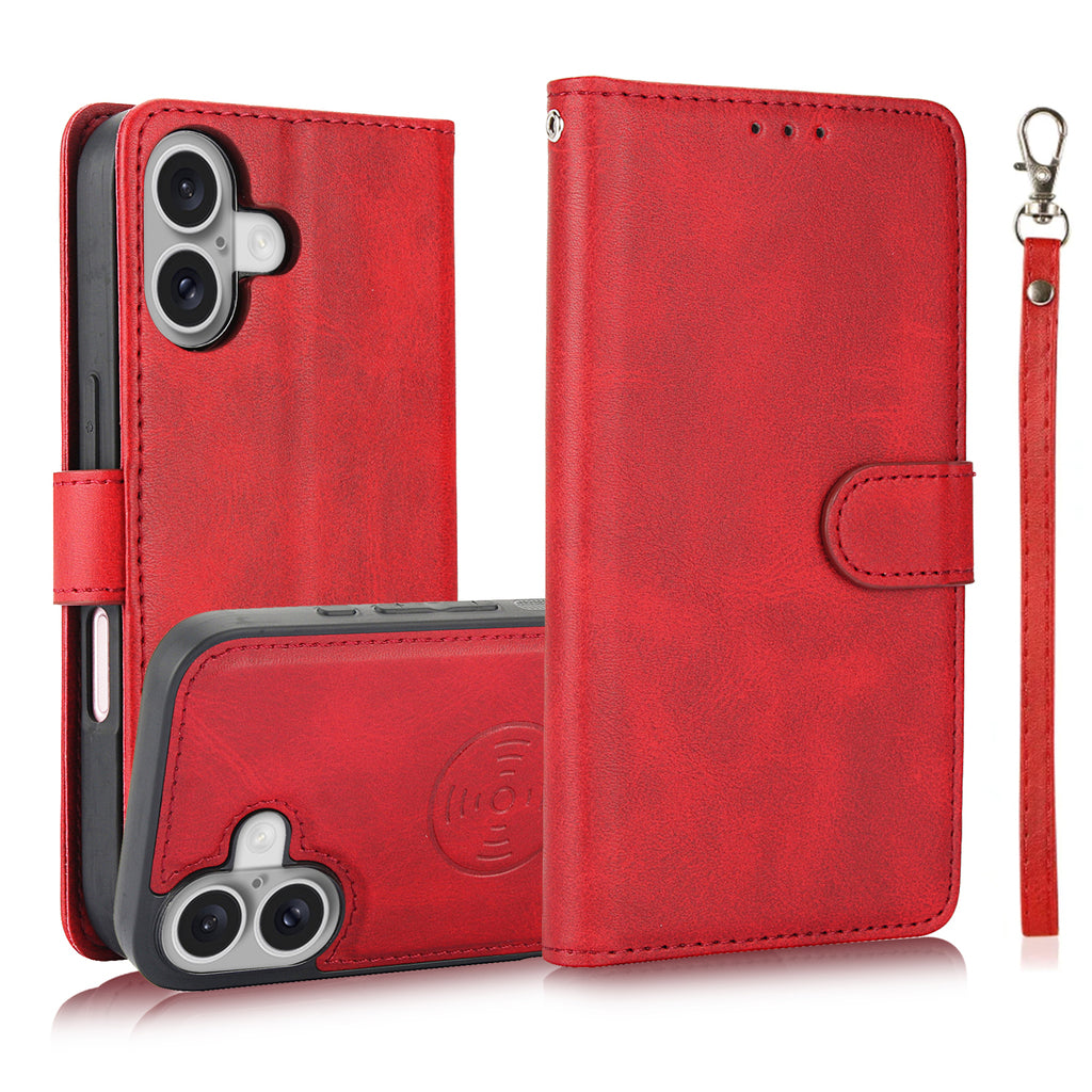 Leather Wallet iPhone Case With Card Holder And Strap Brown