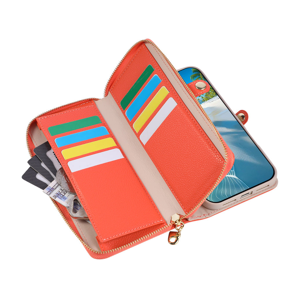 Leather Wallet iPhone Case With Card Holder And Strap