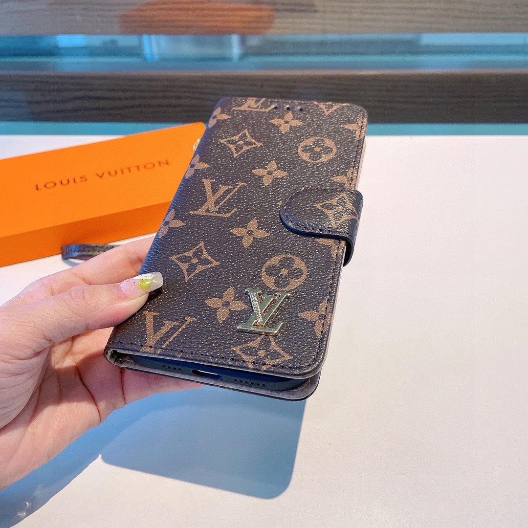 Classic  Folio Monogram iPhone Case With Wallet And Strap Big Printing-CFLB251102
