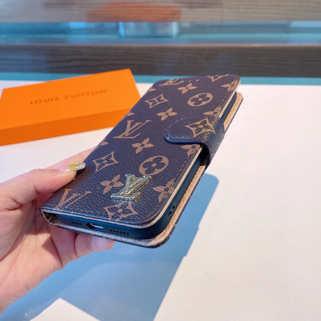 Classic  Folio Monogram iPhone Case With Wallet And Strap Big Printing-CFLB251102
