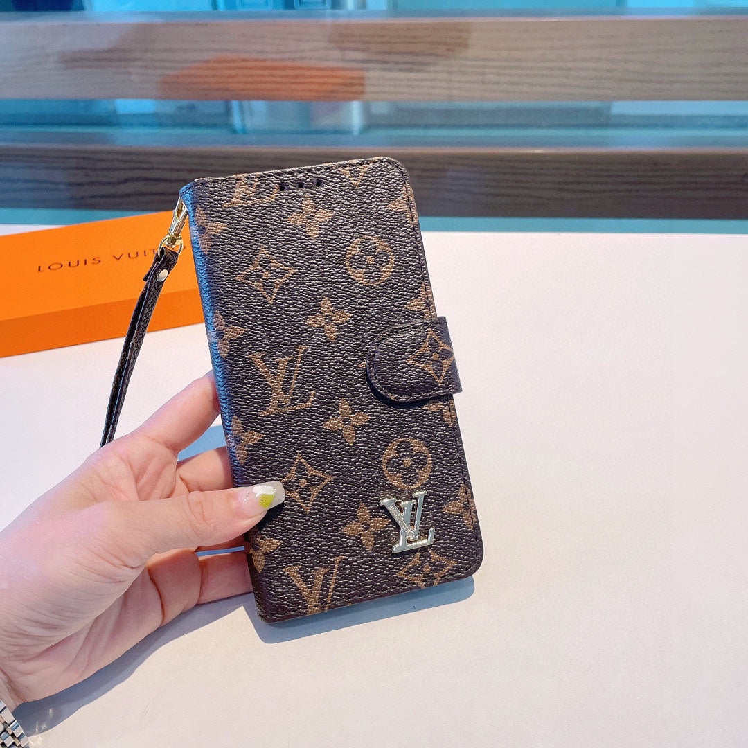 Classic  Folio Monogram iPhone Case With Wallet And Strap Big Printing-CFLB251102