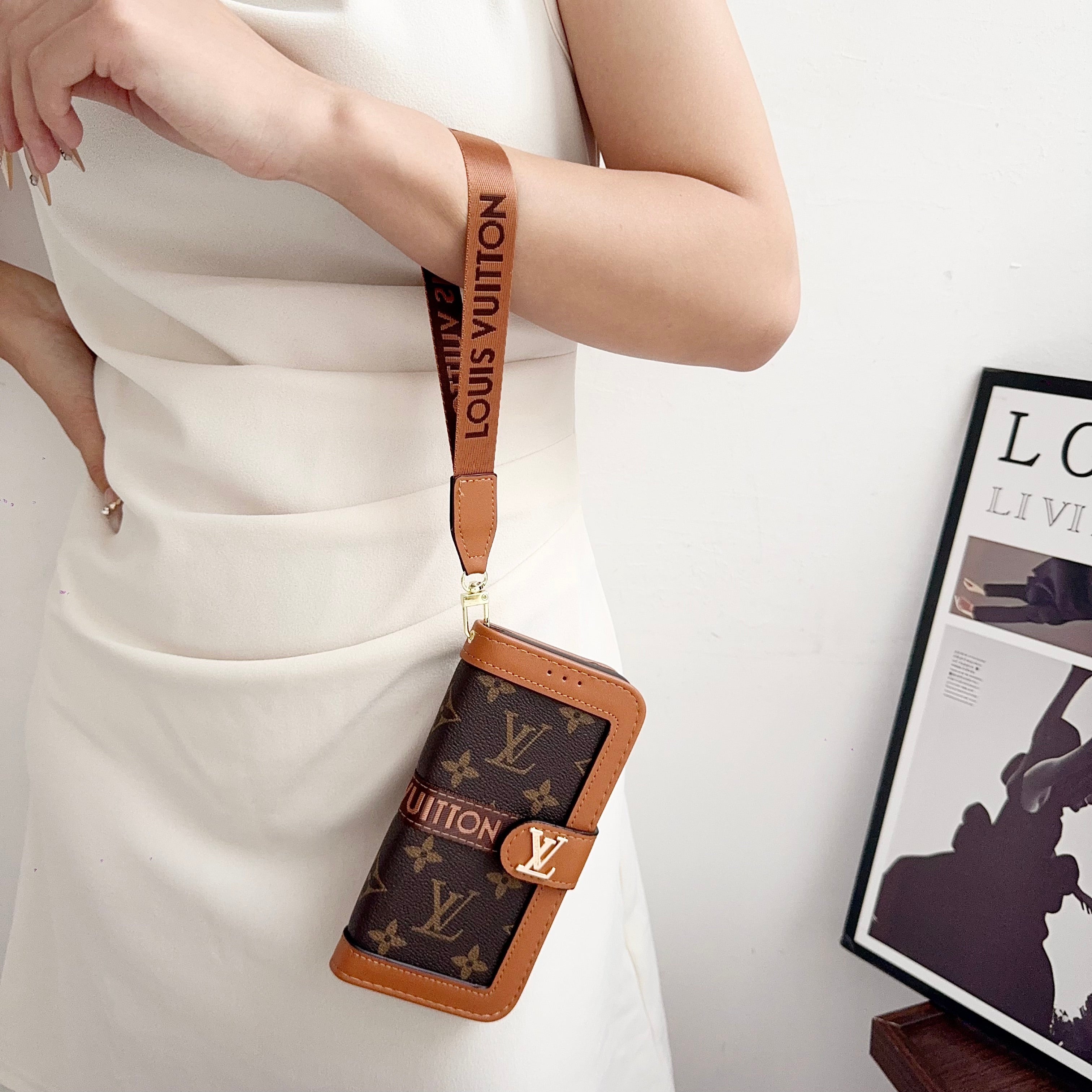 Leather Leather Flip Monogram Phone Case With Card Holder And Strap Big Printing -CFLB200911