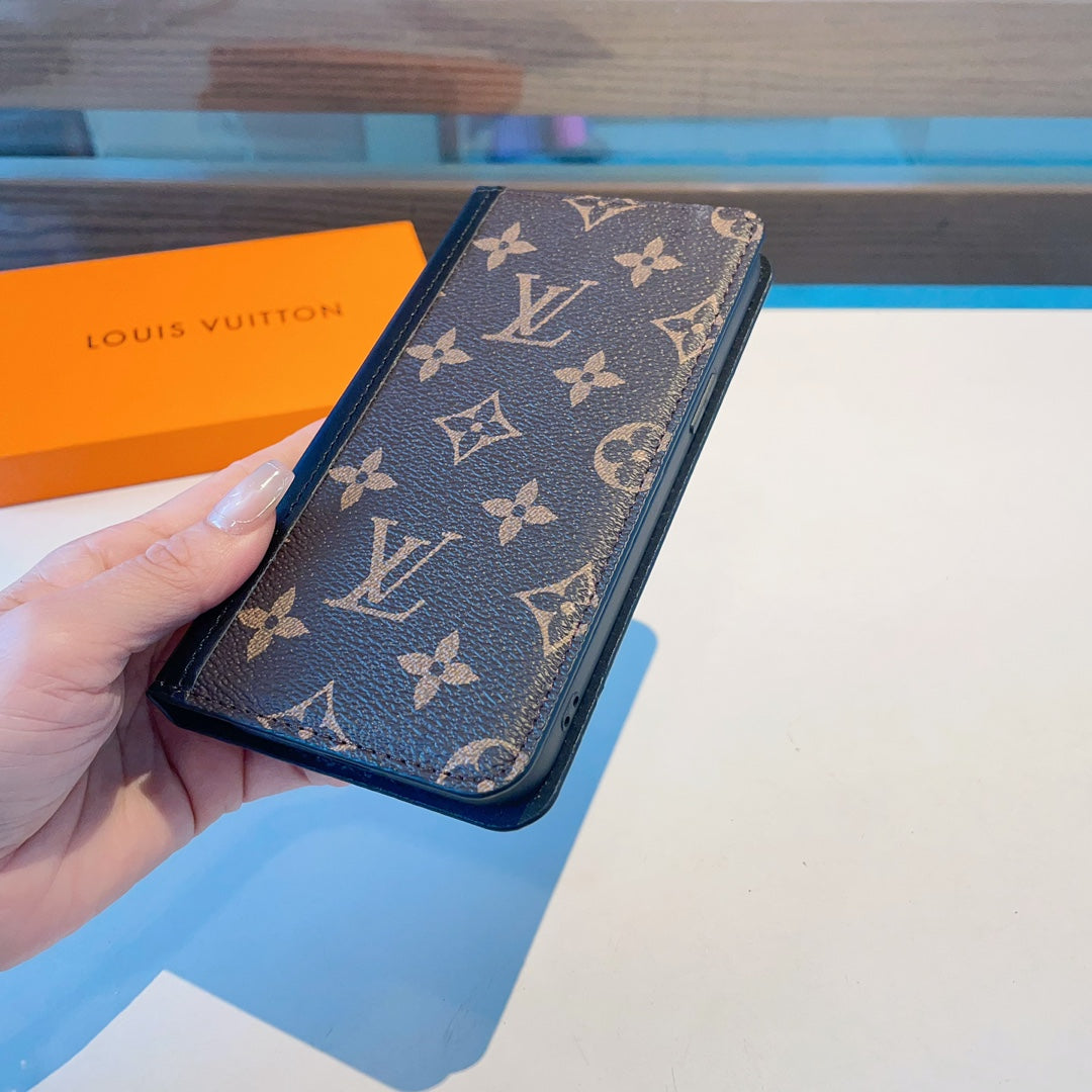 Premium Leather Monogram iPhone Case with Card Slot and Coin Pocket Big Printing-CFHYL2502
