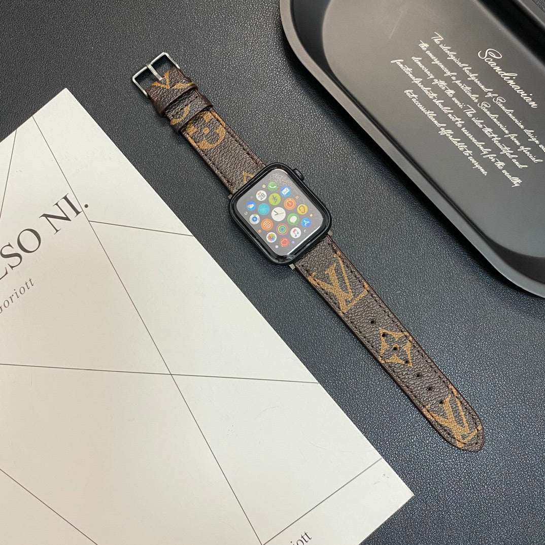 Stylish Leather Monogram Apple Watch Band Big Printing-CYLV101