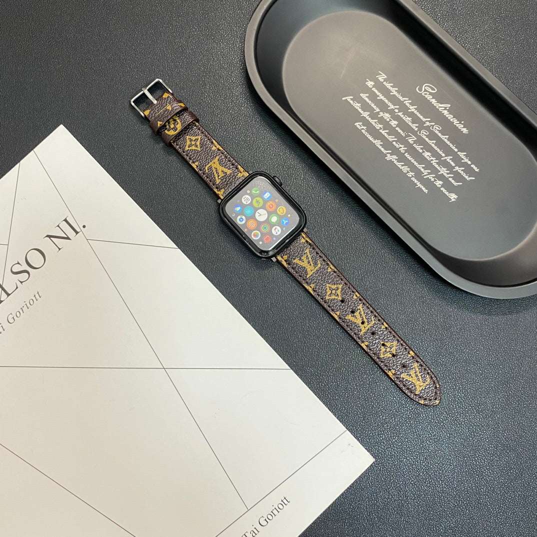 Leather Monogram Apple Watch Band Small Printing-CYLV105