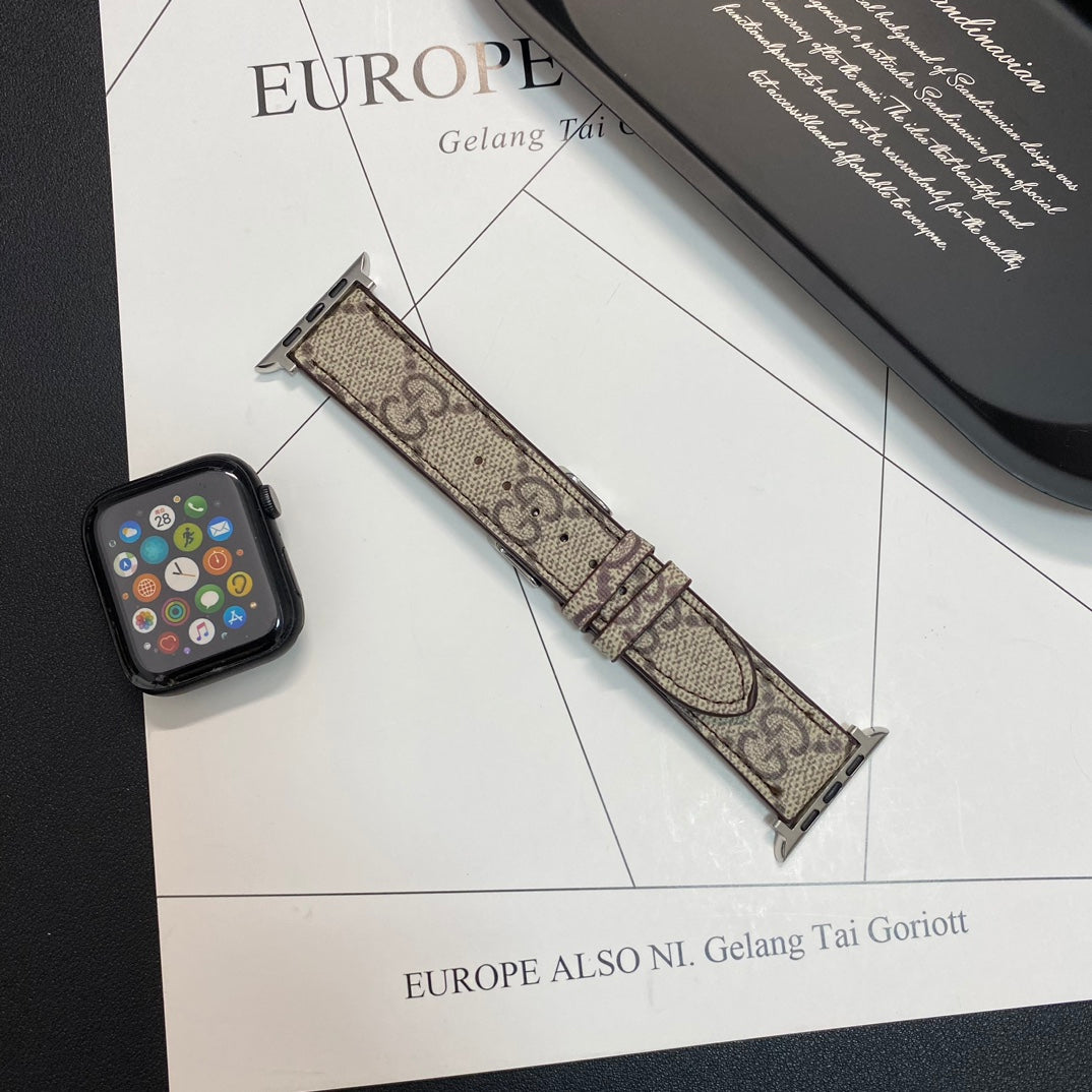 Premium Leather GG Apple Watch Band Brown-CYGG100