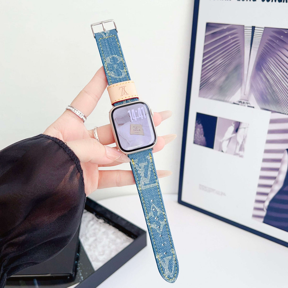 Classic Monogram Apple Watch Band Blue-CYLV103