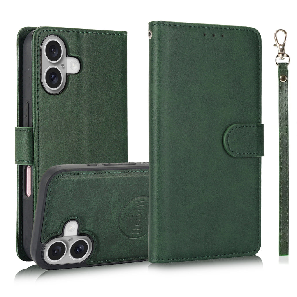 Leather Wallet iPhone Case With Card Holder And Strap Brown