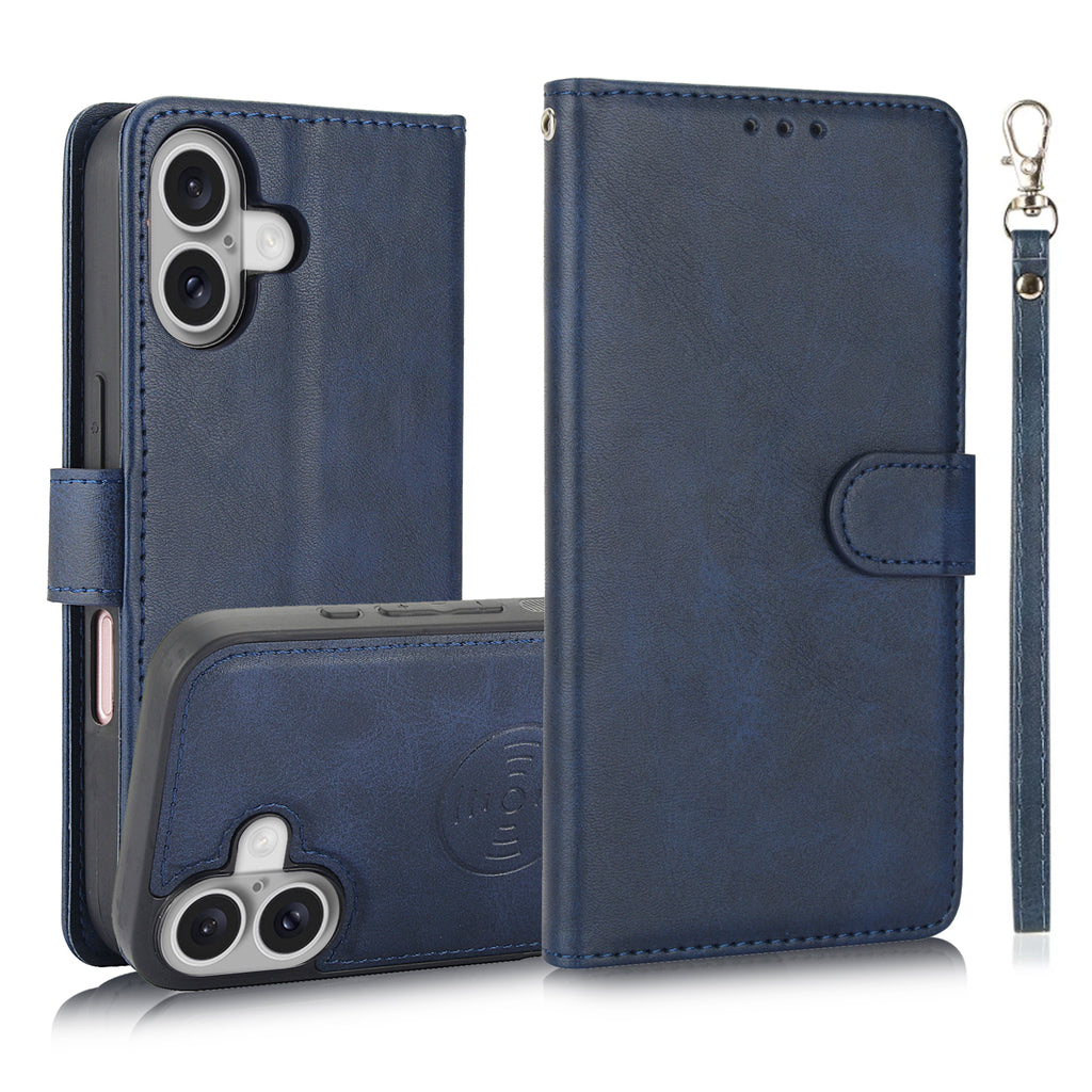 Leather Wallet iPhone Case With Card Holder And Strap Brown