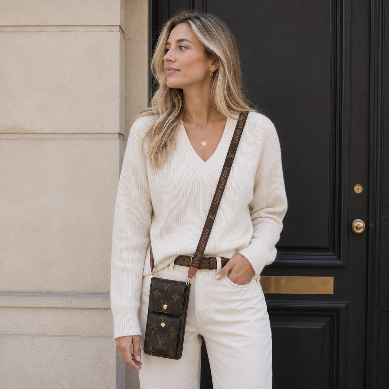 Premium Leather Monogram Crossbody Phone Bag-CYLV159
