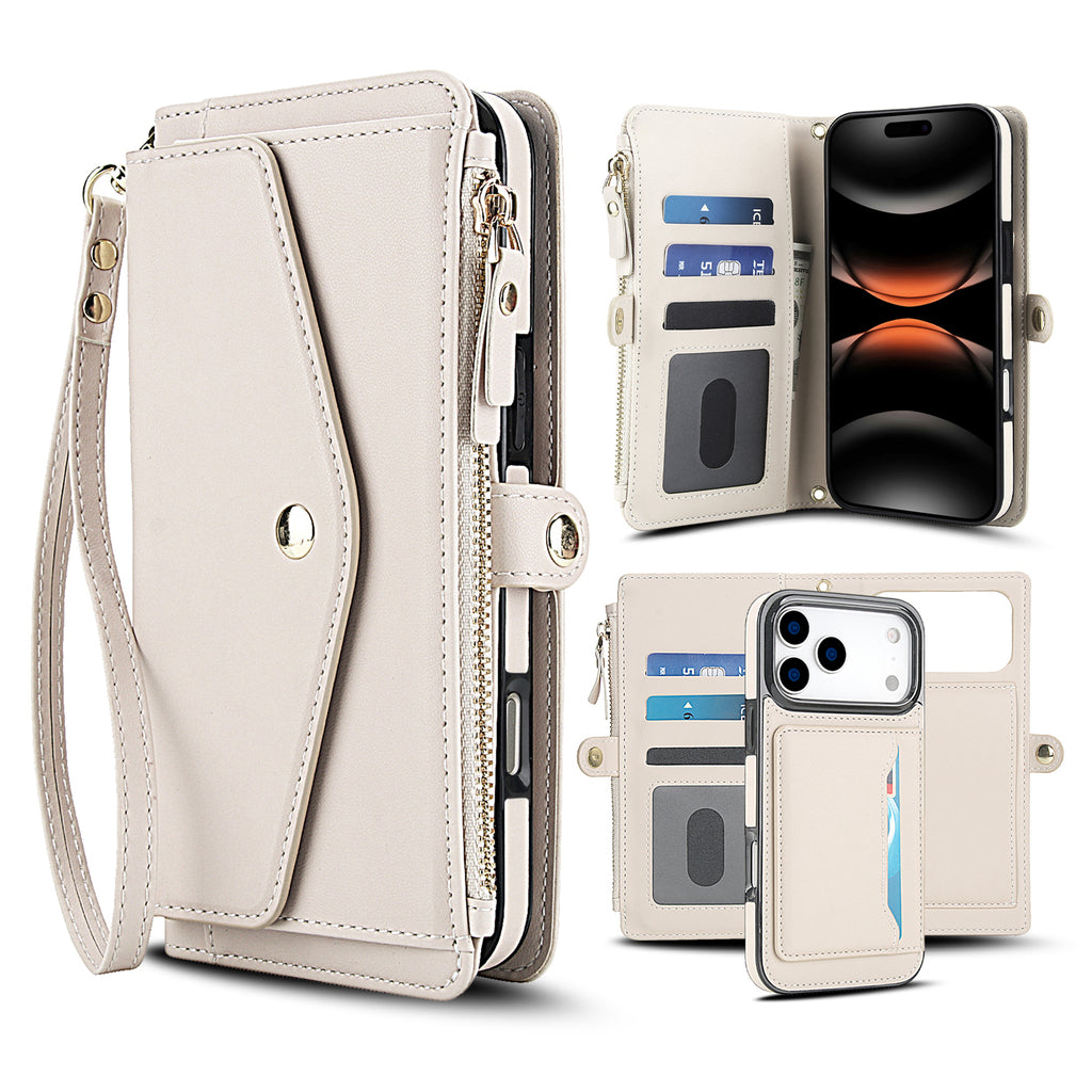 Leather iPhone Case With Card Holder And Strap Brown