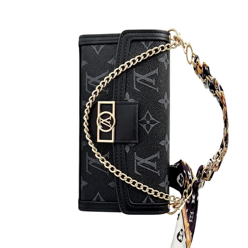 High-quality Leather Monogram iPhone Case With Flip Wallet And  Chain-LA260020