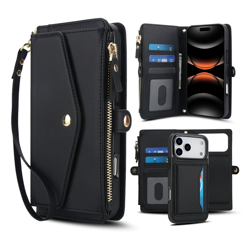 Leather iPhone Case With Card Holder And Strap Brown
