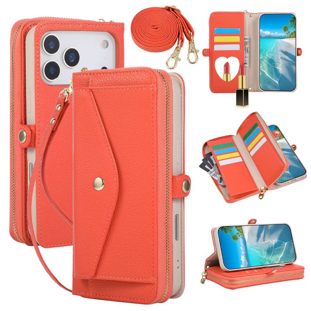 Leather Wallet iPhone Case With Card Holder And Strap