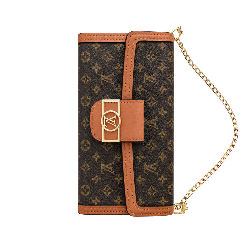 Luxury Leather Monogram iPhone Case With Flip Wallet And Crossbody Strap-LA260021