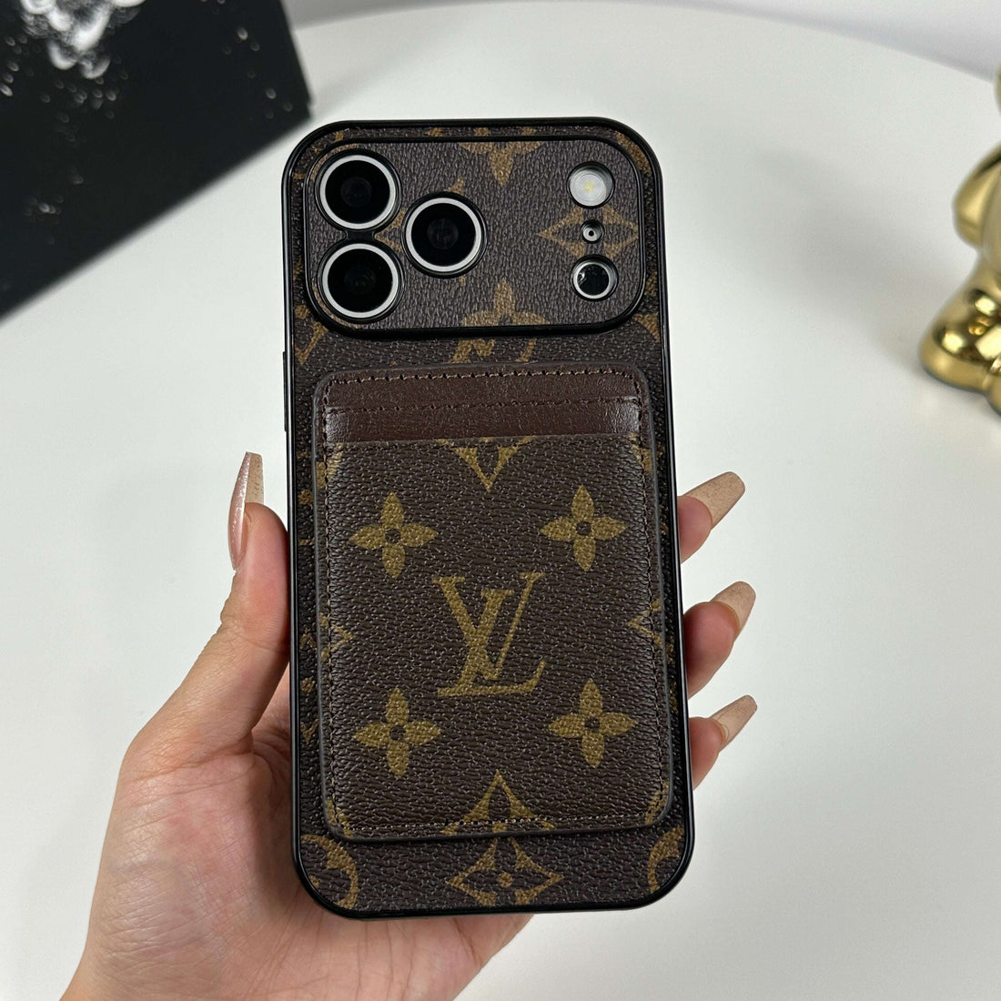 Elegant Monogram iPhone Case With Magnetic Card Holder Big Printing For iPhone 17 Series-CYLV078