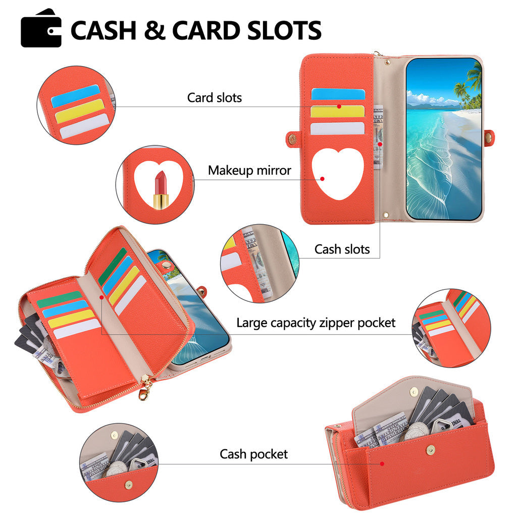 Leather Wallet iPhone Case With Card Holder And Strap