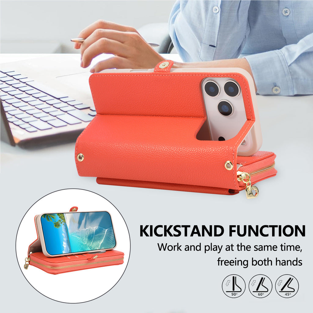 Leather Wallet iPhone Case With Card Holder And Strap