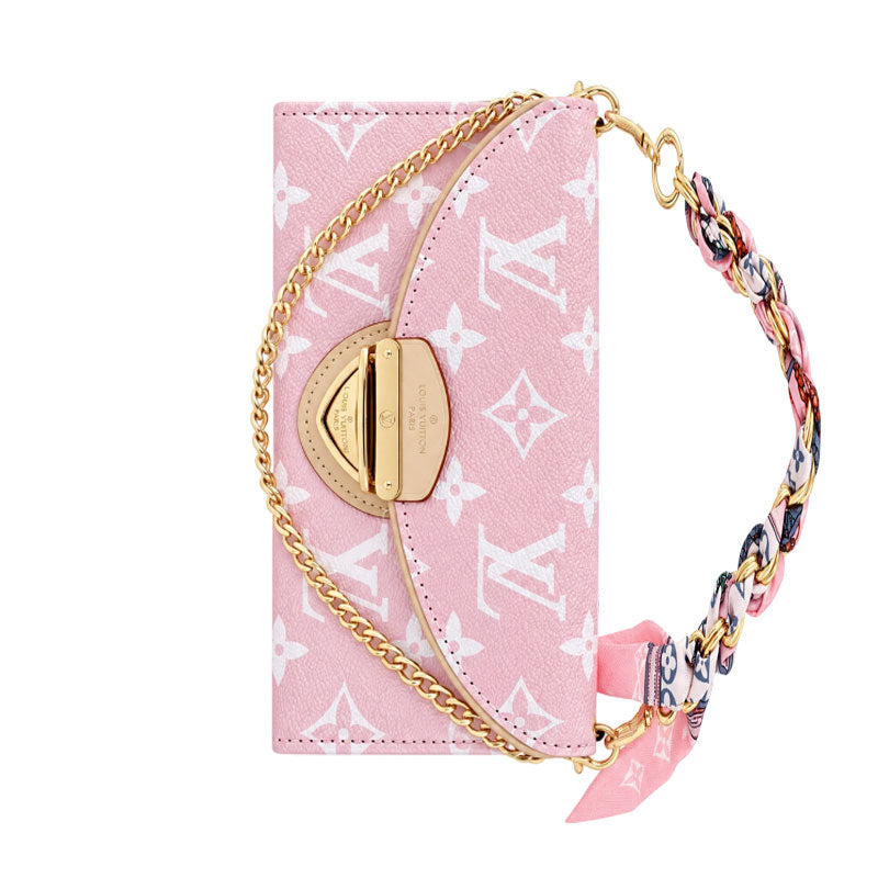 Premium Leather Monogram iPhone Case With Flip Wallet And Crossbody Strap-LA260050