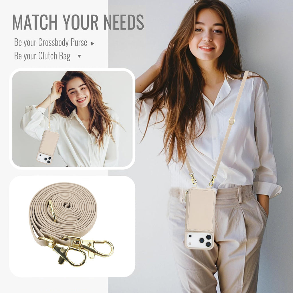 Leather iPhone Case With Crossbody Card Holder And Strap