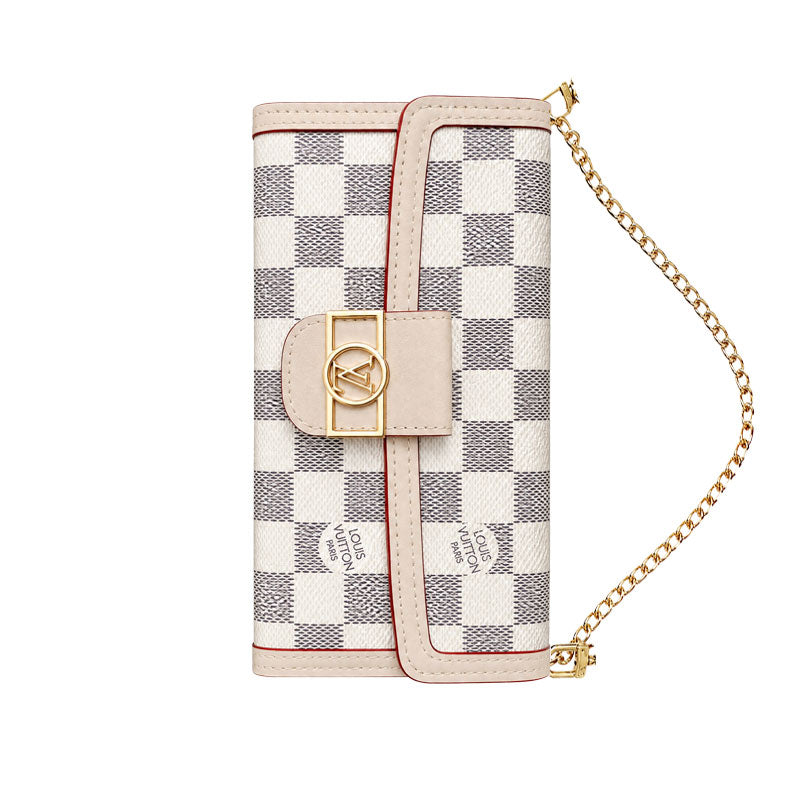Luxury Leather Monogram iPhone Case With Flip Wallet And Crossbody Strap-LA260021
