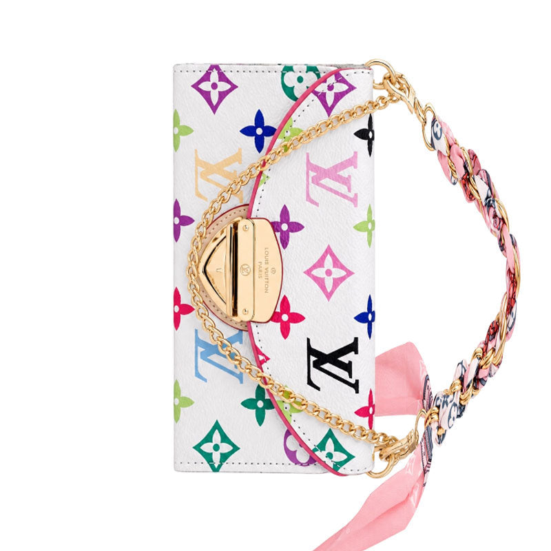 Premium Leather Monogram iPhone Case With Flip Wallet And Crossbody Strap-LA260050