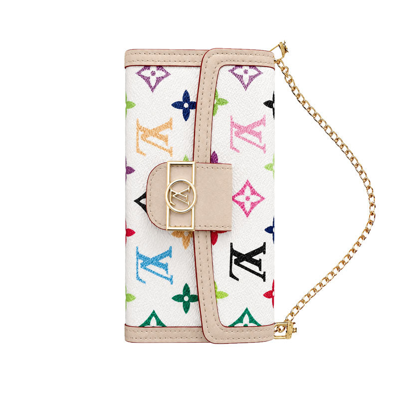 Luxury Leather Monogram iPhone Case With Flip Wallet And Crossbody Strap-LA260021