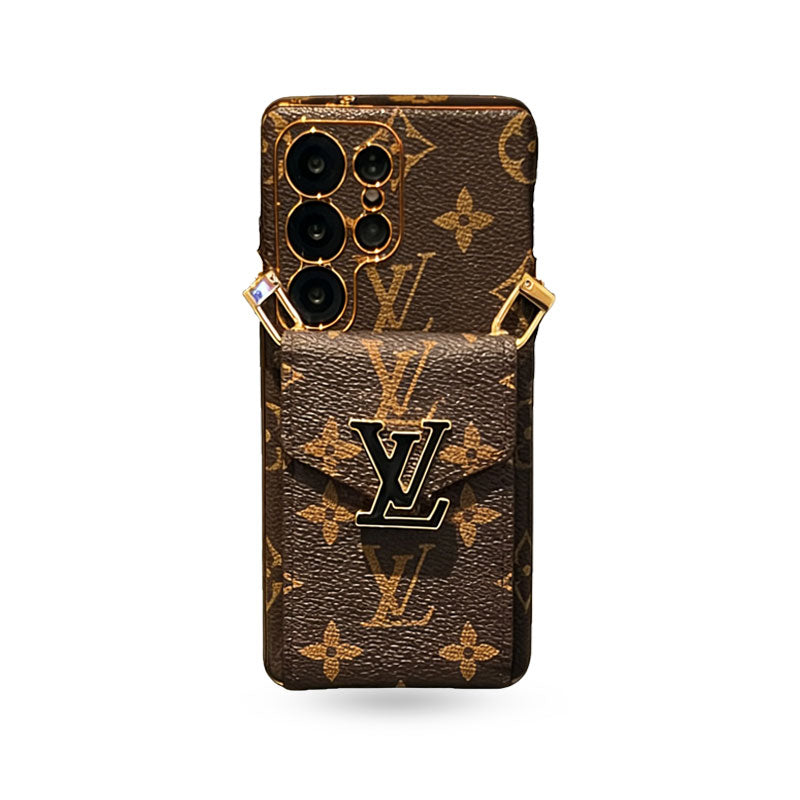 Leather Monogram Samsung Galaxy S Series Case With Card Holder And Strap-CYLV083