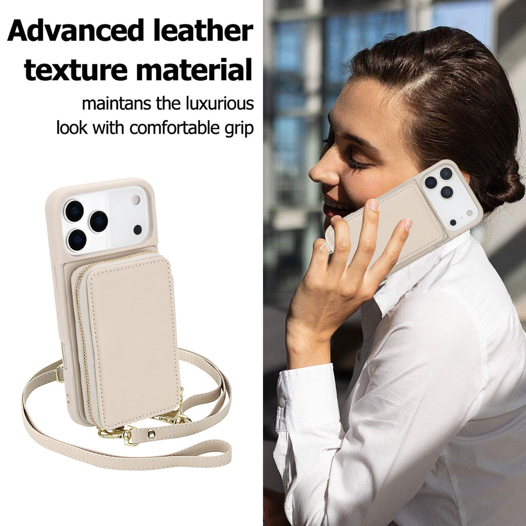 Leather iPhone Case With Crossbody Card Holder And Strap