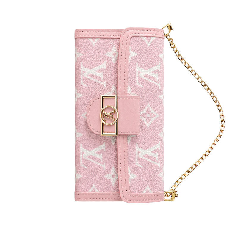 Luxury Leather Monogram iPhone Case With Flip Wallet And Crossbody Strap-LA260021