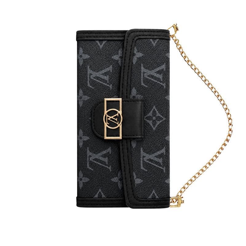 Luxury Leather Monogram iPhone Case With Flip Wallet And Crossbody Strap-LA260021