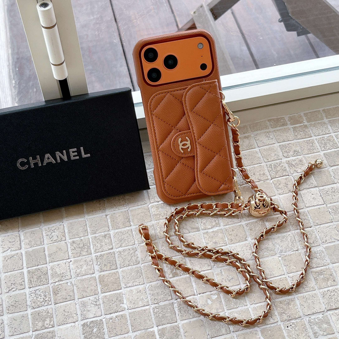 Elegant Leather CC iPhone Case With Wallet And Crossbody Strap Coffee For iPhone 17 Series-CYCC047