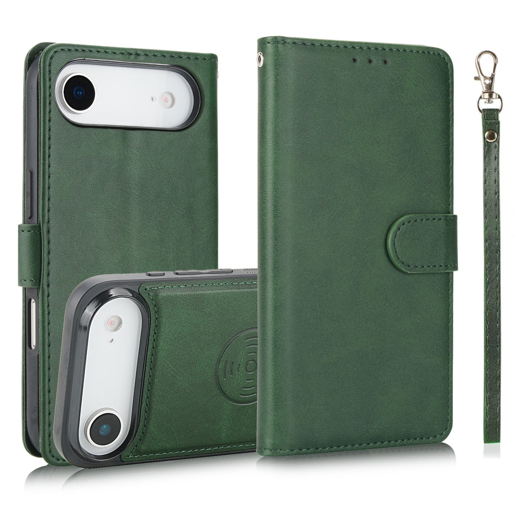 Leather Wallet iPhone Case With Card Holder And Strap Brown