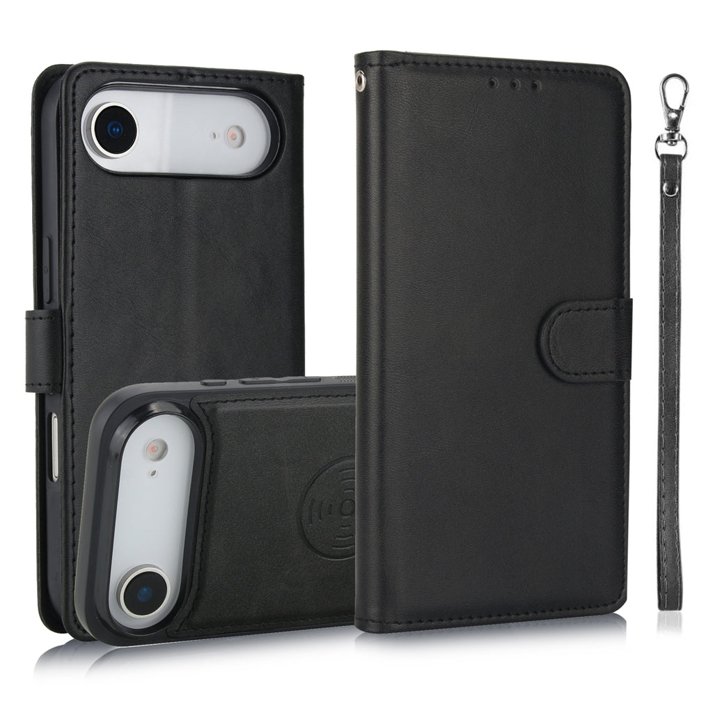 Leather Wallet iPhone Case With Card Holder And Strap Brown