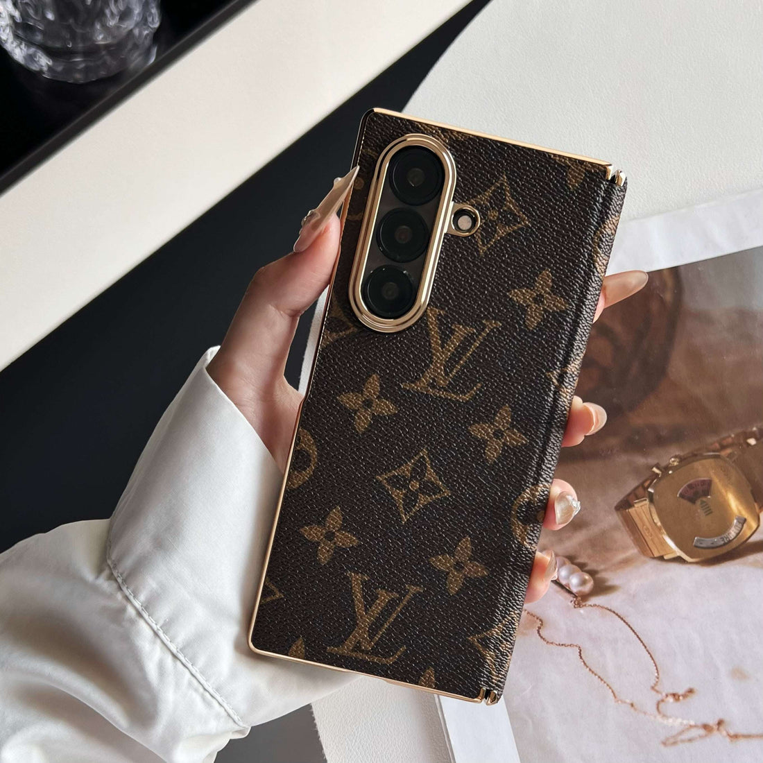 Luxury Leather Monogram Samsung Galaxy Z Fold Series Case Big Printing-CYLV089