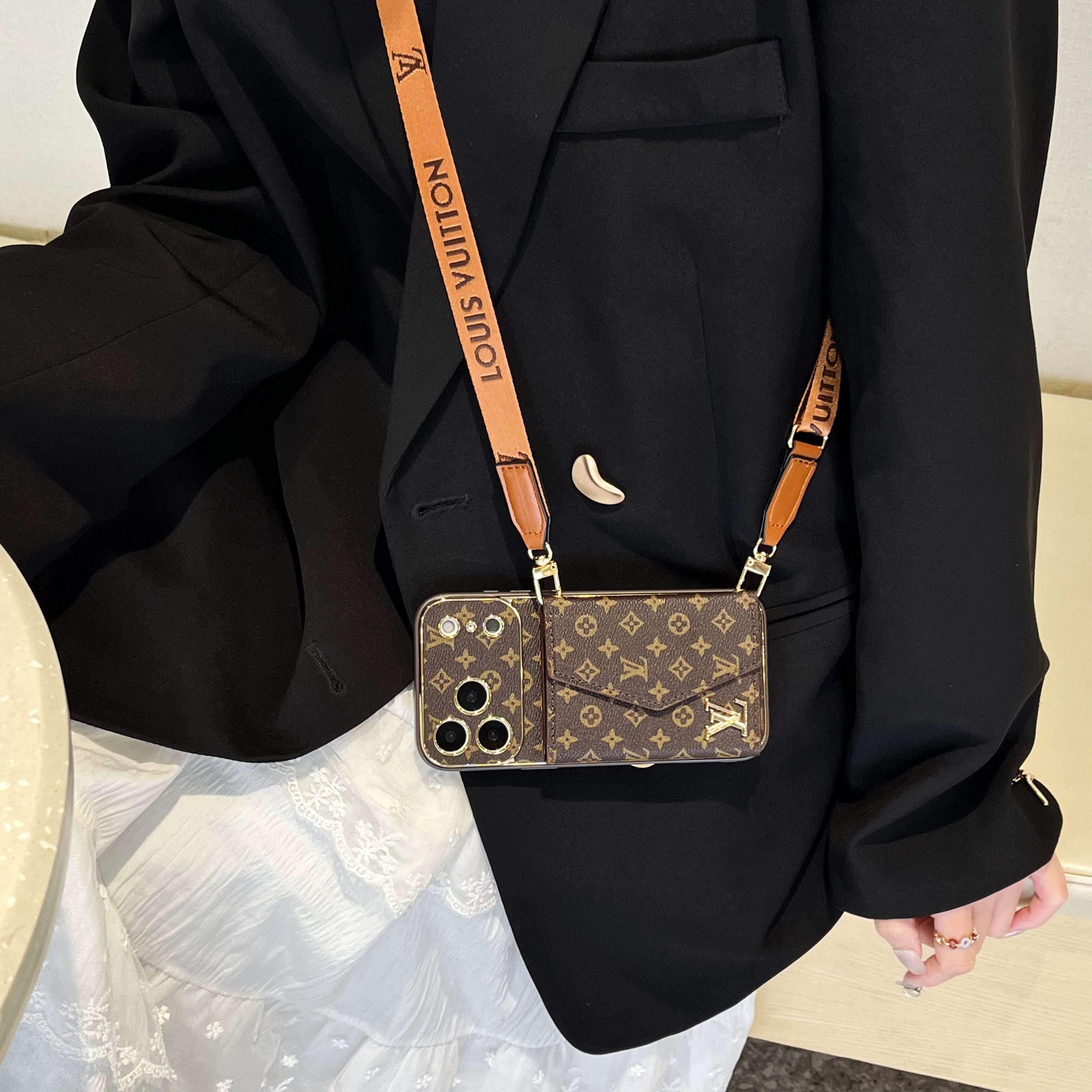 Luxury Monogram iPhone Case With Card Holder And Strap For iPhone 17 Series-CYLV002