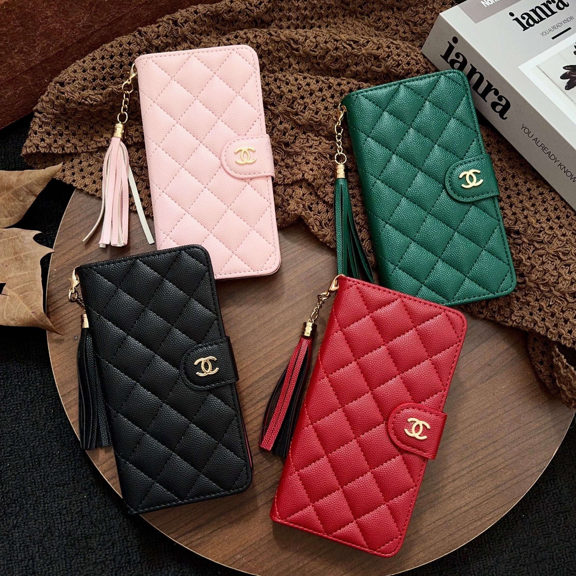Luxury CC iPhone Case With Flip Wallet Black For iPhone 17 Series-CYCC010