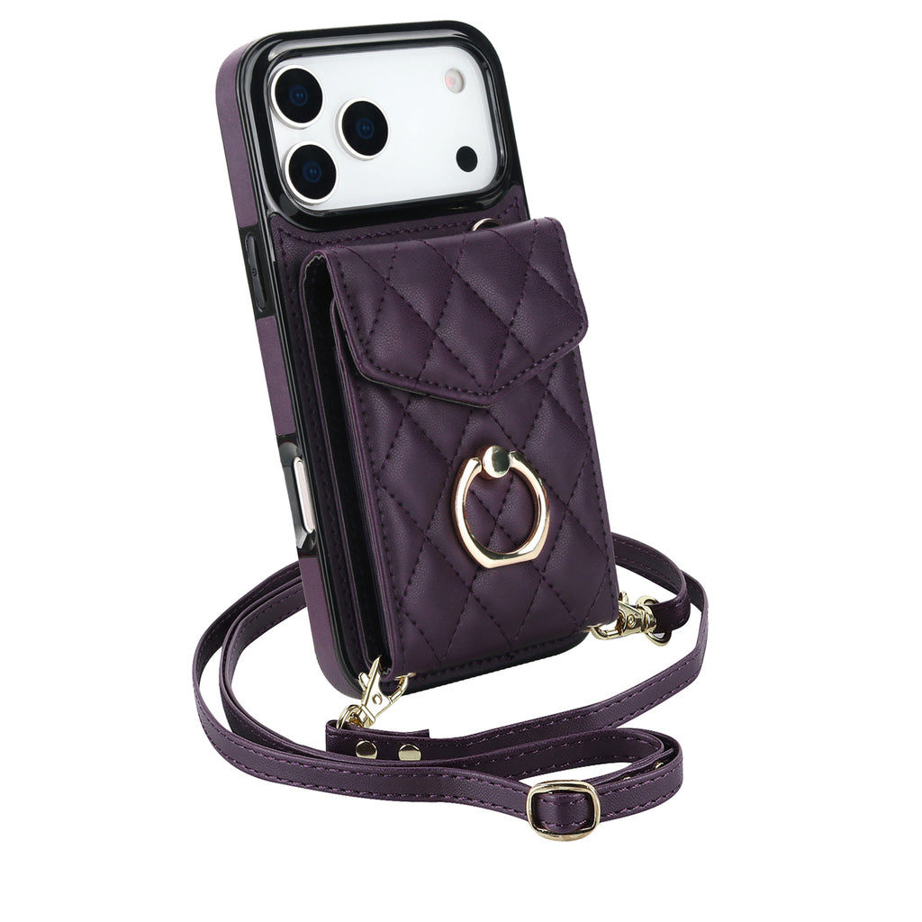 Leather iPhone Cases With Card Holder And Strap Black
