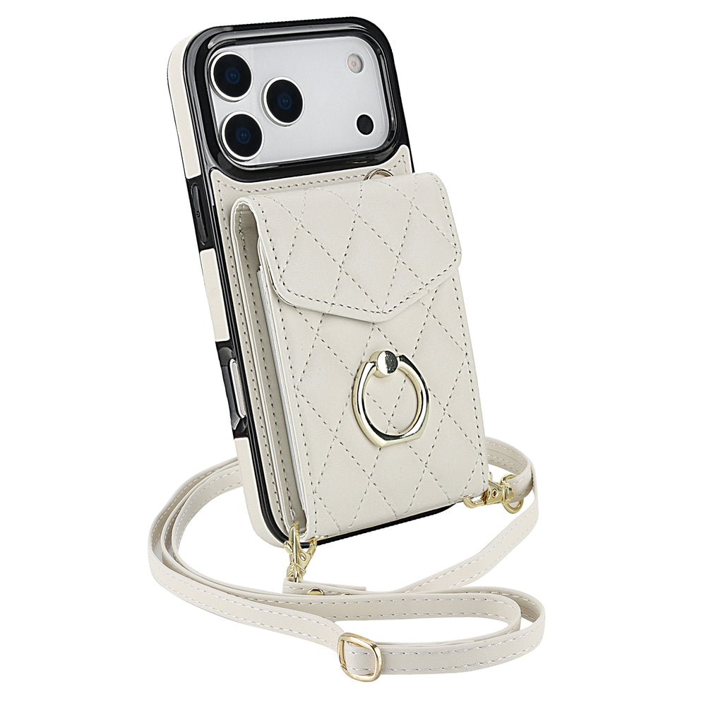 Leather iPhone Cases With Card Holder And Strap Black