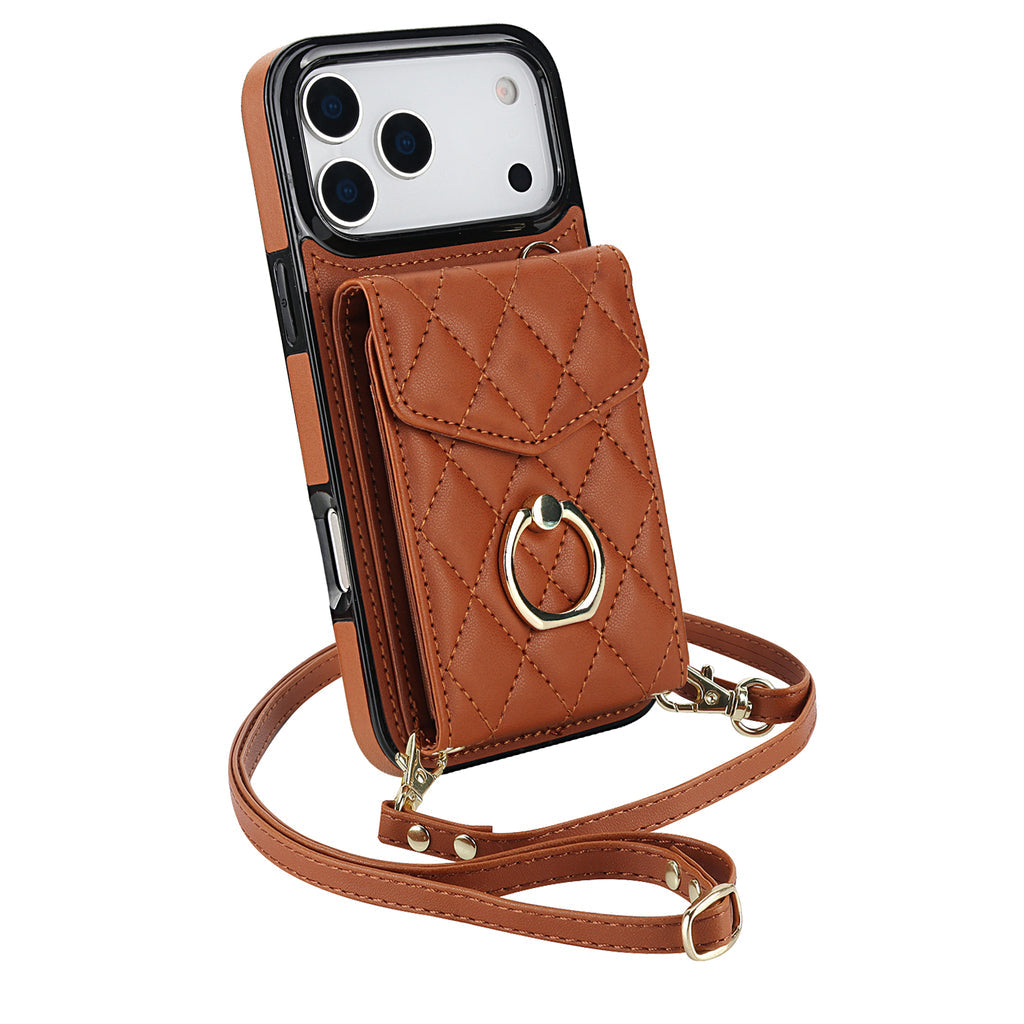 Leather iPhone Cases With Card Holder And Strap Black