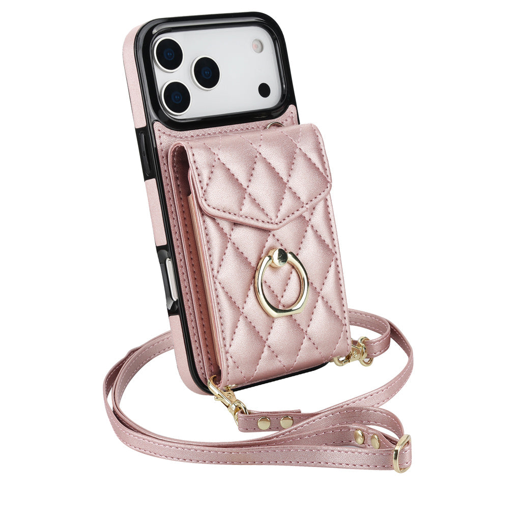 Leather iPhone Cases With Card Holder And Strap Black