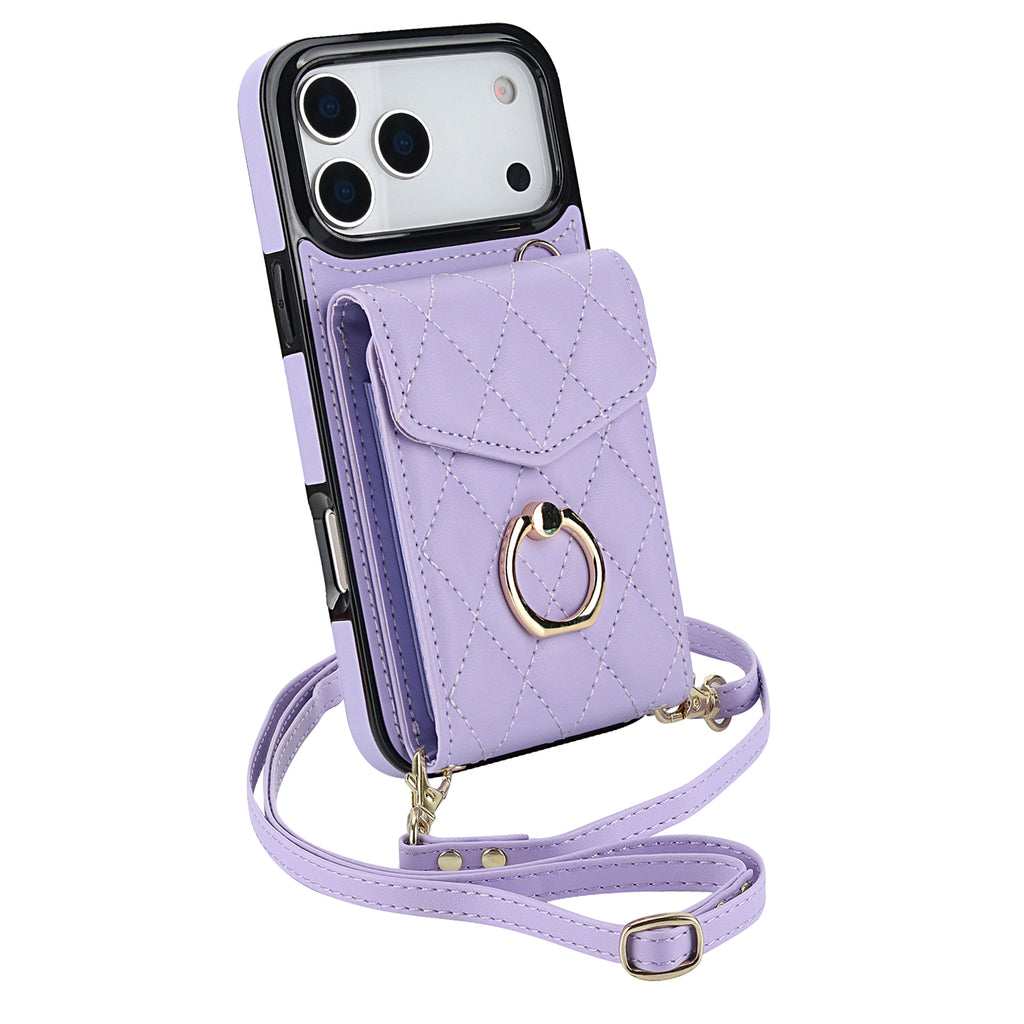 Leather iPhone Cases With Card Holder And Strap Black