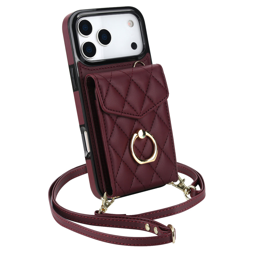 Leather iPhone Cases With Card Holder And Strap Black