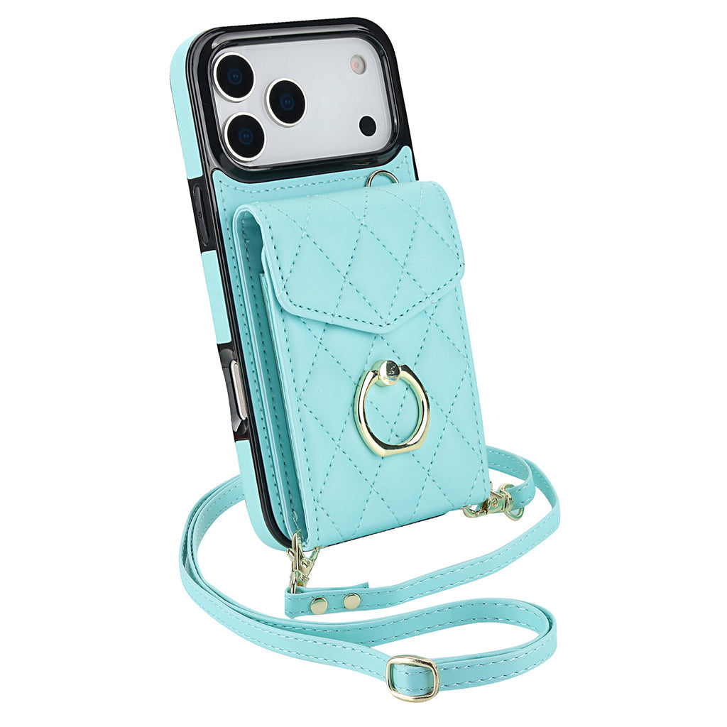 Leather iPhone Cases With Card Holder And Strap Black